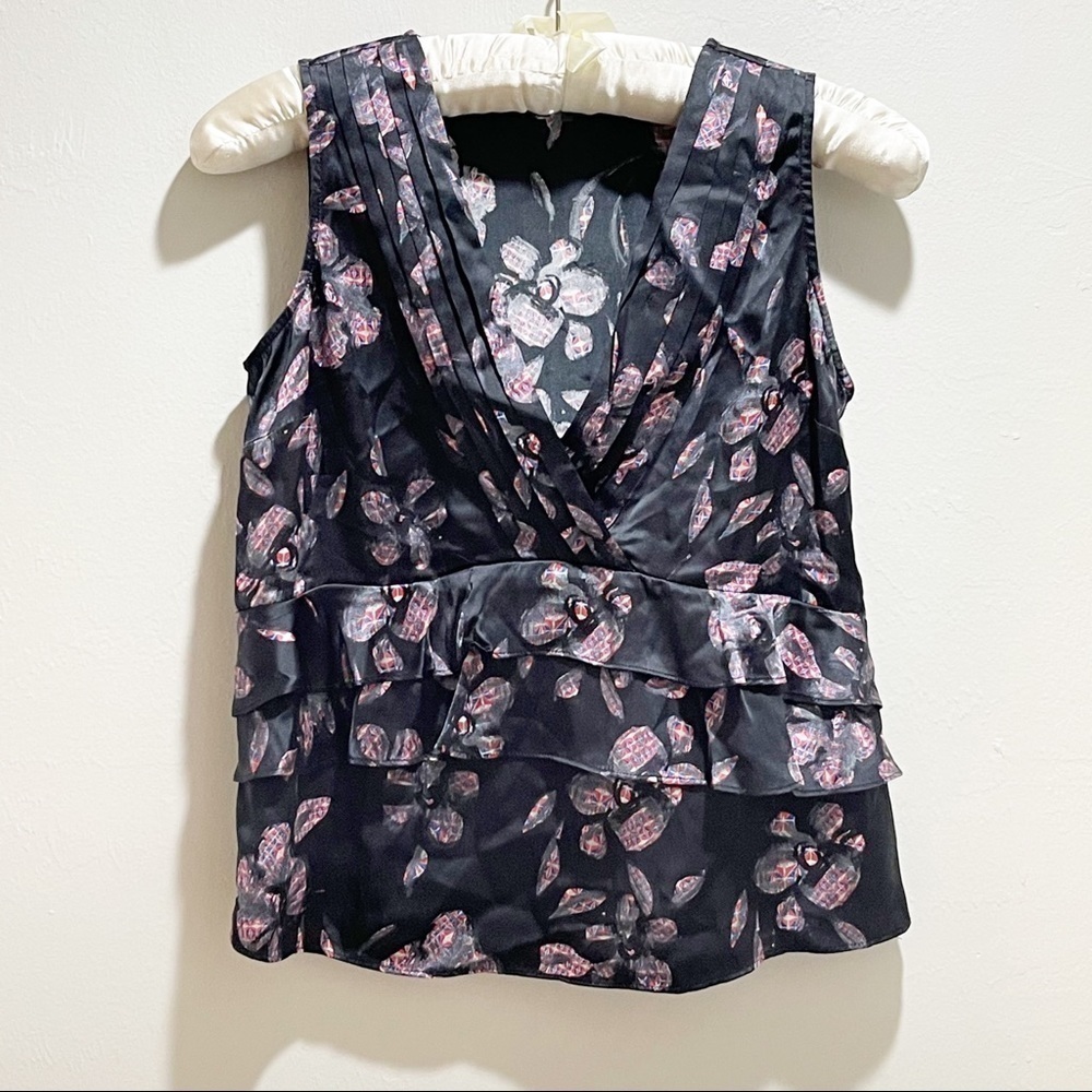 ECRU Printed Silk Ruffle Front Surplice Blouse